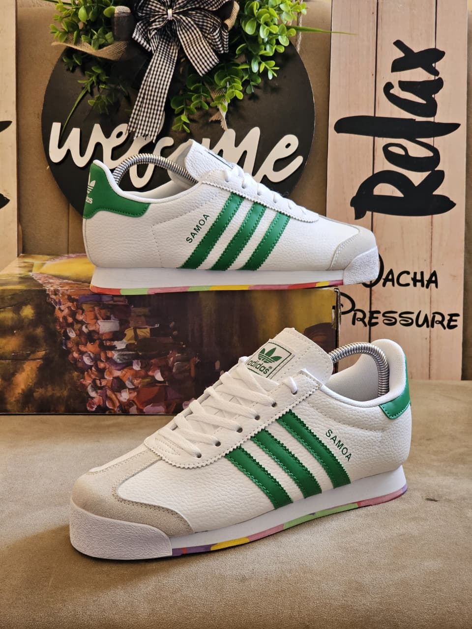 Adidas Samoa. white with green