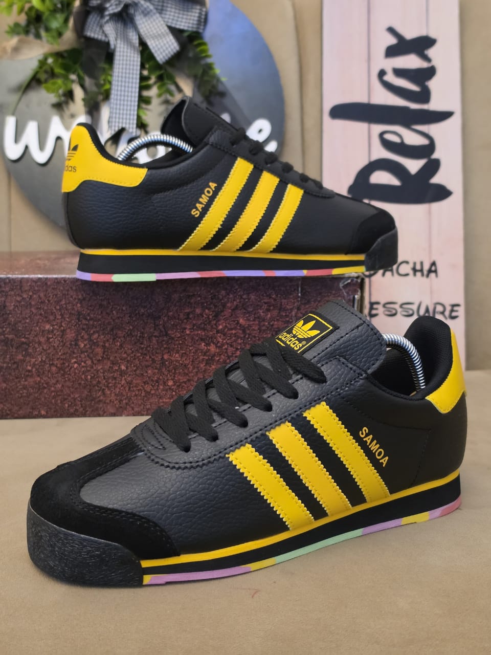 Adidas Samoa. black with yellow