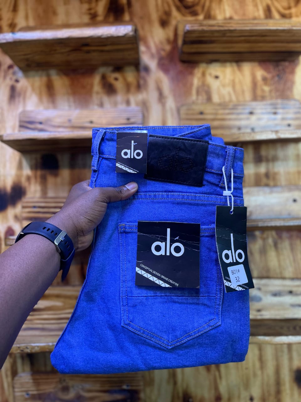 Men's plain  designer  jeans Bright Blue