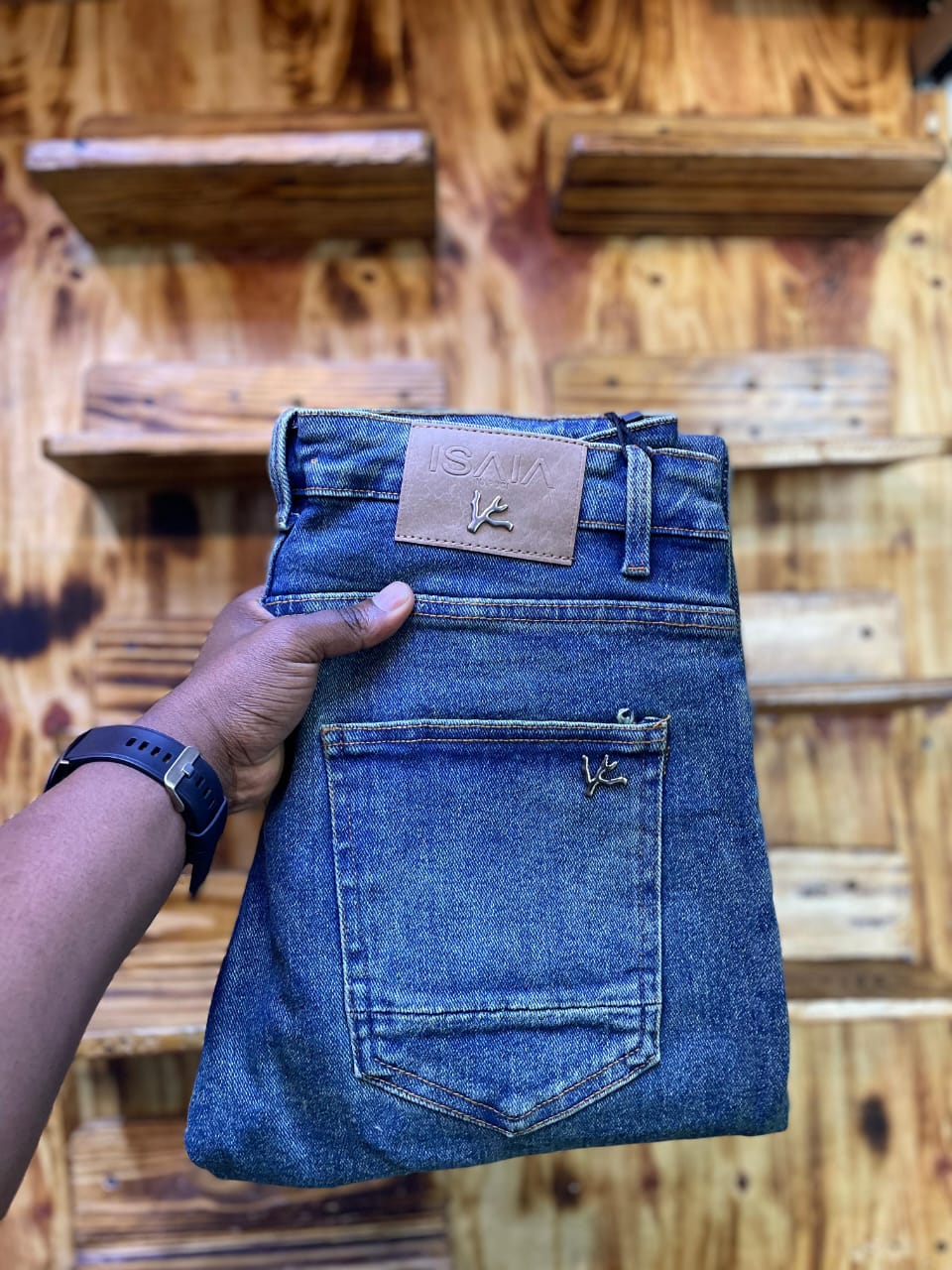 Men's plain  designer  jeans Medium blue